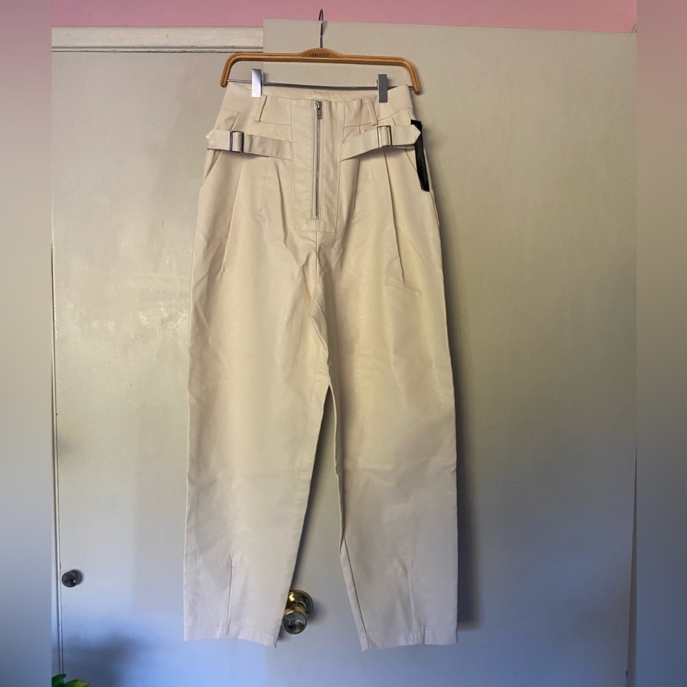 Ghospell white faux leather barrel pants NWT